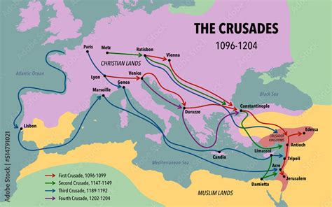 Map of the Crusades main routes and roads Stock Illustration | Adobe Stock