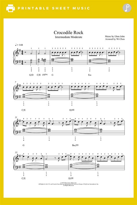 Crocodile Rock by Elton John Piano Sheet Music | Intermediate Level | Sheet music, Piano sheet ...