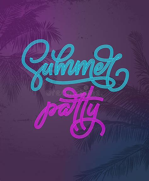 Neon Sign Summer Party. Vector Lettering With Tropical Background ...