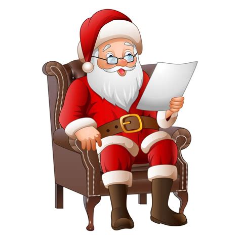 Cartoon Santa Claus sitting at his armchair and reading a letter 10228330 Vector Art at Vecteezy