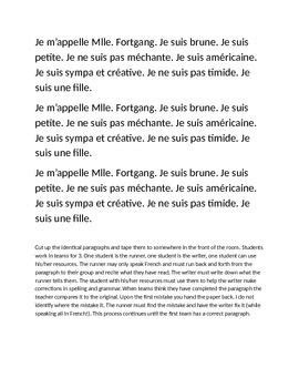 French Adjective relay paragraph - Bien dit CH 3, Bon Voyage CH 1 ...