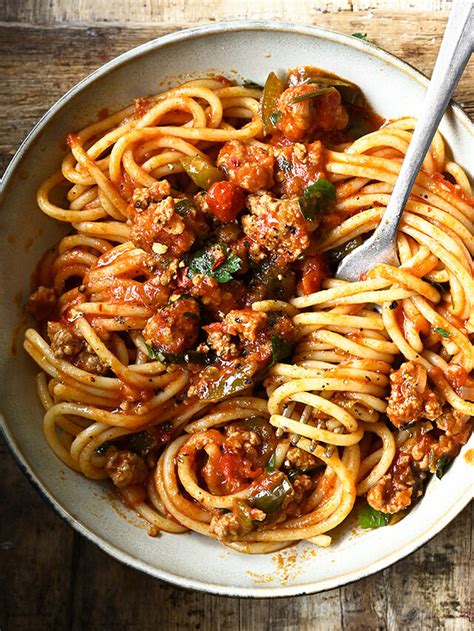 Beef and Bell Pepper Spaghetti - Serving Dumplings