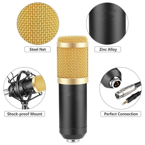 BM-800 Skilled Condenser Microphone Equipment:Microphone For Pc+Shock Mount+Foam Cap+Cable As BM ...