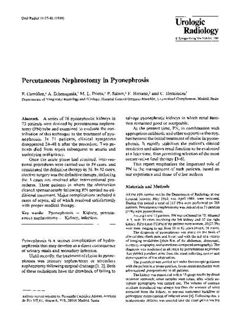 (PDF) Percutaneous nephrostomy in pyonephrosis | Celia Hernandez - Academia.edu