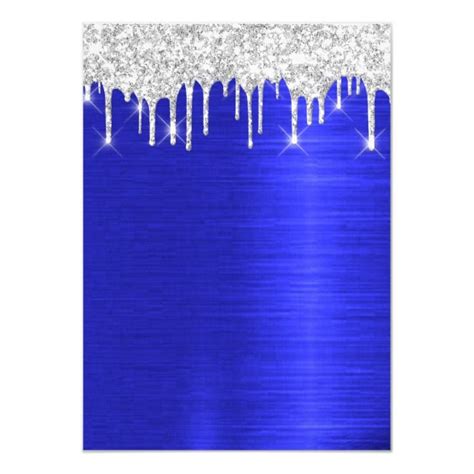 Silver Spark Glitter Drips Royal Blue Bridal 16th Invitation | Zazzle.com | Blue glitter ...