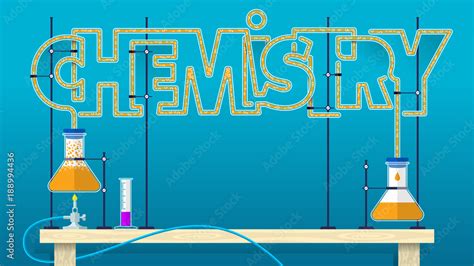 CHEMISTRY lettering. Chemical word letters formed by glass tubes with ...