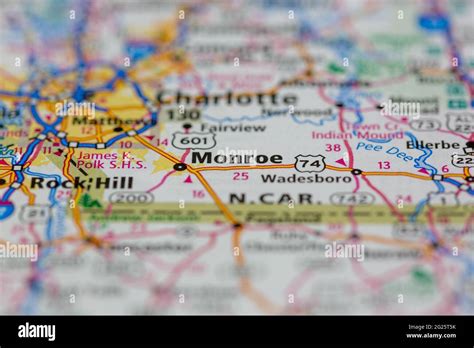 Monroe North Carolina USA shown on a Road map or Geography map Stock ...