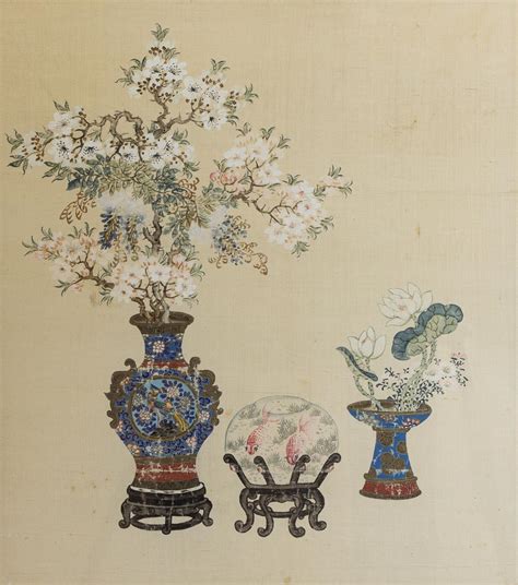 Lot - A Chinese painting on silk, 14 1/2 x 13 in. (37 x 33 cm)