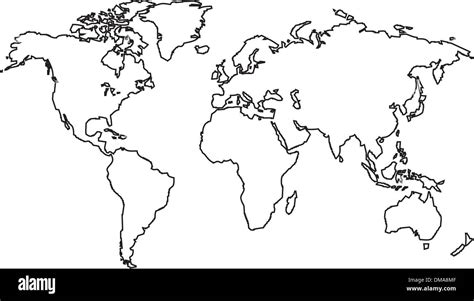 World map outlines. Vector black and white image Stock Vector Art & Illustration, Vector Image ...