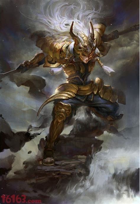 male tiefling paladin with horns - gold armour, Iomedae colours character inspiration for DnD ...