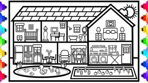 How to Draw a House with a Garden and a Pond Easy, Simple 💛🏡💜House Drawing Art for Everyone ...