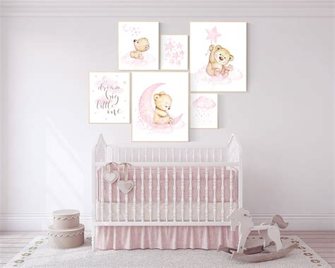 Nursery decor girl, bear nursery decor for girls, nursery decor girl, girl wall art, dream big ...