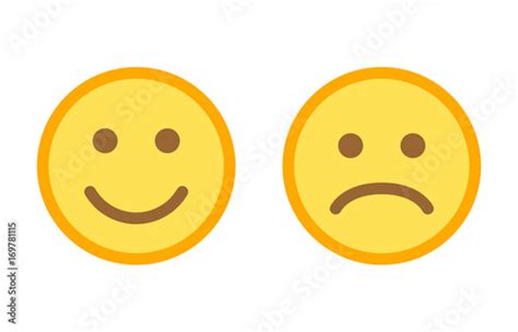 Happy and sad emoji smiley faces flat vector color icon for apps and ...