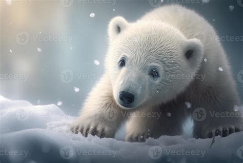 Cute baby polar bear in snow winter. 22263085 Stock Photo at Vecteezy