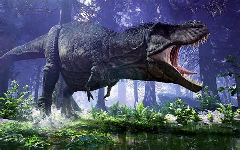 Dinosaur, forest, 3d dinosaur, HD wallpaper | Peakpx