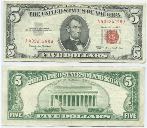 I Have A 1963 Five Dollar Bill With Red Writing And Seal,nbu ...