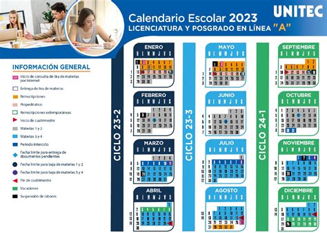 ‎Calendario Escolar 2023- Licenciatura y Posgrado en Línea "A" | Comunidad UNITEC