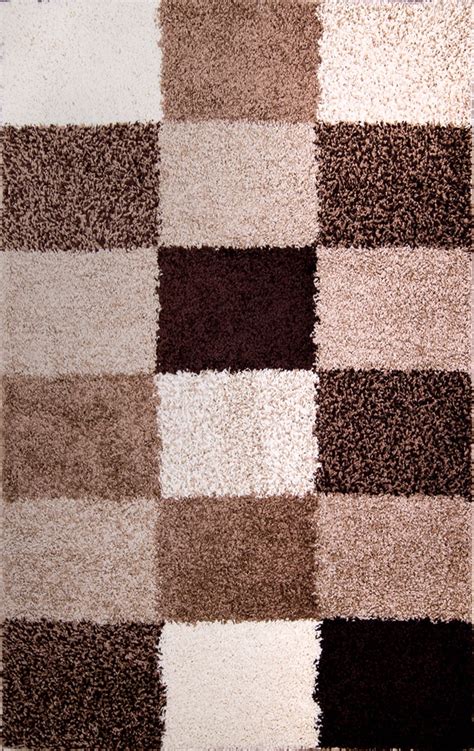 Brown Beige Shaggy 5x7 Area Shag Rug Modern Boxes Carpet - Actual 4'9 ...