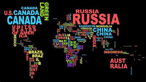 map, black background, countries, typography, colorful, word clouds, world map, HD Wallpaper ...