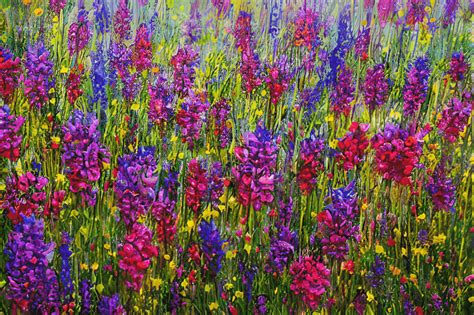 Wildflower Field Landscape Painting · Creative Fabrica