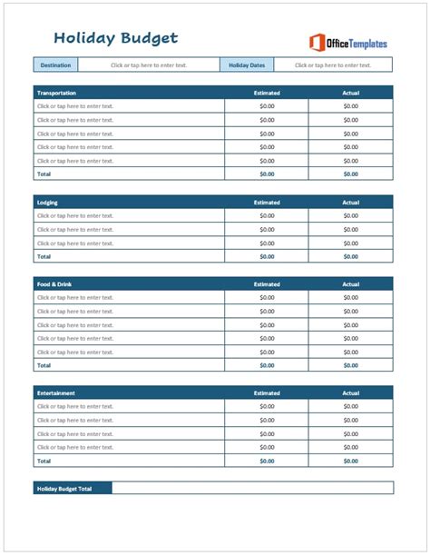 Holiday Budget Sheet Templates - Office Templates