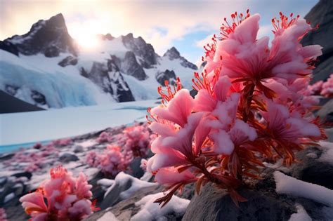 Premium AI Image | Flowers bloom in Antarctica Climate changes Melting glacier Global changes on ...