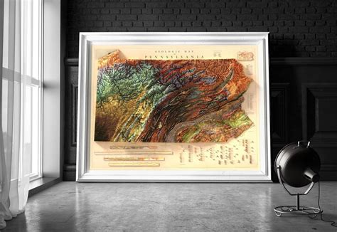 Etsy Pennsylvania - Geologic Map Vintage Elevation Map- Shaded Relief ...