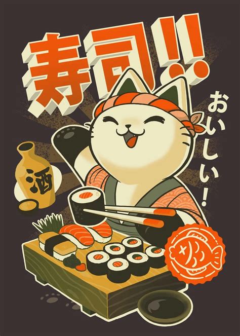 'Sushi Cat Chef Japan' Poster by Blanca Vidal | Displate | Japanese ...