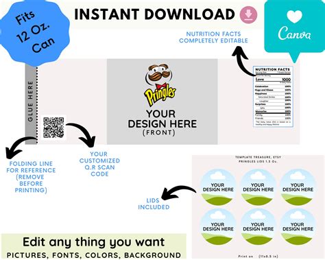 Pringles Can label template Mini Pringles label Chip bag | Etsy