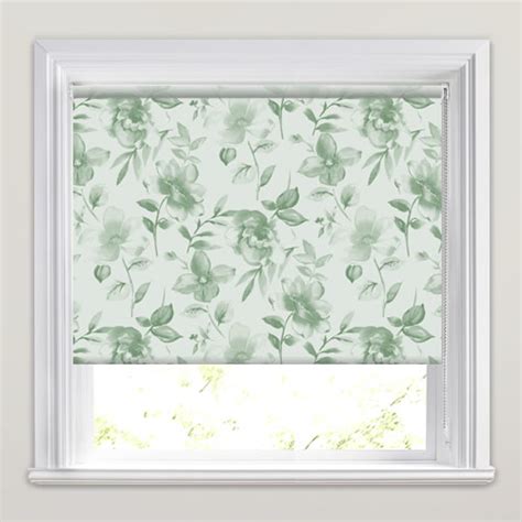 Classic Large Floral Patterned Roller Blinds in Green & White