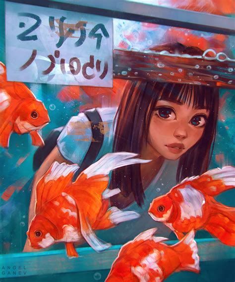Art Anime, Anime Art Girl, Girls Cartoon Art, Cartoon Art Styles, Fish Tank Drawing, Fish ...