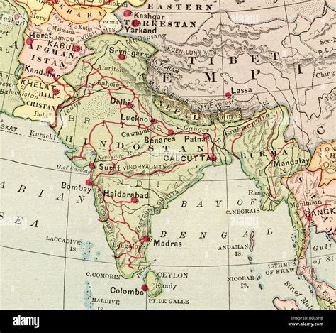 Original old map of India from 1875 geography textbook Stock Photo - Alamy