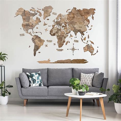 Enjoy The Wood 3D Wooden World Map Wall Art - Large Decor for Home ...