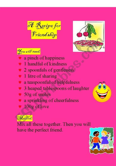 Friendship Recipe - ESL worksheet by Hülya Bilgiç