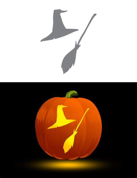 Printable Witch Hat and Broom Pumpkin Stencil