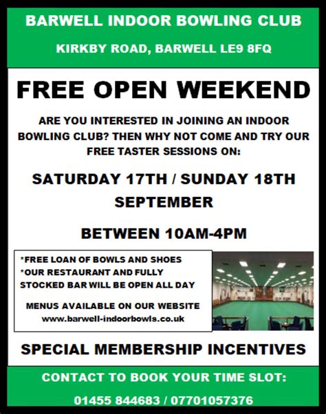 Free Open Day 2022 • Barwell Indoor Bowls Club