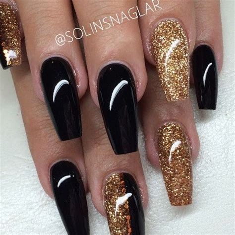 Image result for acrylic nails black and gold Nail Designs Tumblr, Gold Nail Designs, Cute ...