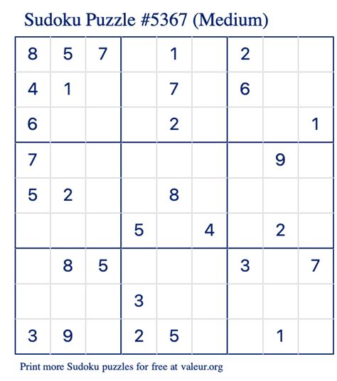 Free Printable Medium Sudoku with the Answer #5367