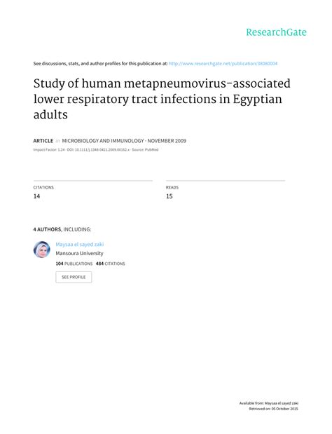 (PDF) HUMAN METAPNEUMOVIRUS INFECTION IN ADULTS WITH LOWER RESPIRATORY ...