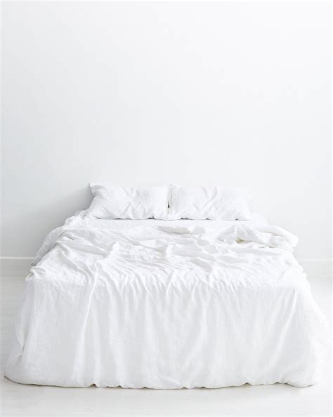 White 100% Flax Linen Bedding Set | Bed linen sets, White linen bedding ...