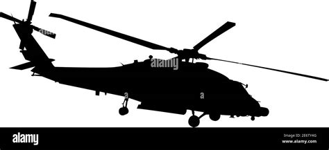 Black Hawk style helicopter silhouette in black isolated on white background, vector graphic ...