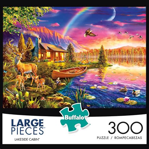 Buffalo Games - Large Piece - Lakeside Cabin - 300 Piece Jigsaw Puzzle ...