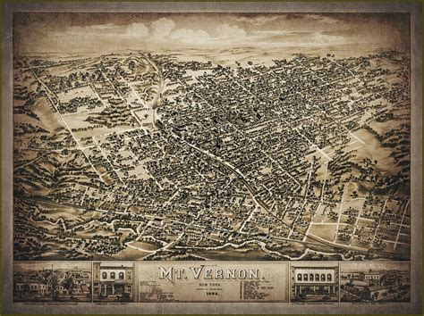 Mount Vernon New York Vintage Map Birds Eye View 1883 Sepia Photograph ...