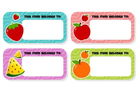 Four Sets Of Watermelon Strawberry Apple And Orange Fruits Label Book Name Tag With Cute Face ...