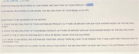 Solved Lab 2.pdf.zip (2.56 MB) YOUR ACETANILIDE RECOVERED | Chegg.com