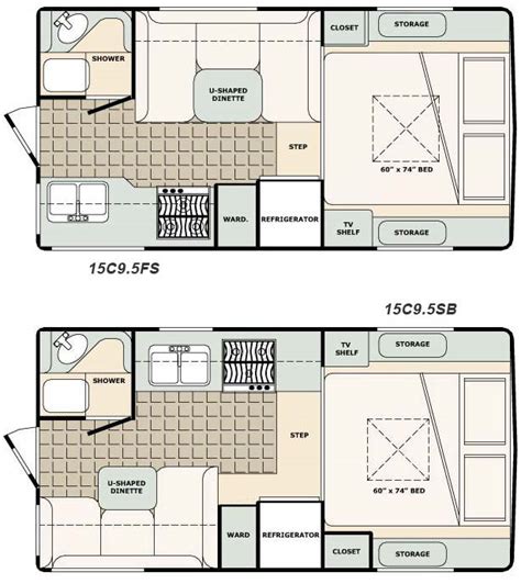 Bigfoot 1500 series truck camper 15C9.5FS and 15C9.5SB floorplans