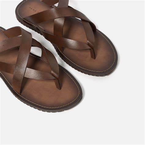 Zara Strappy Leather Sandals in Brown for Men | Lyst