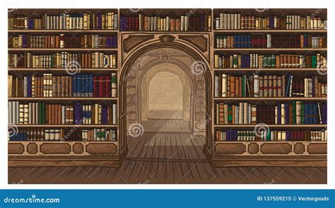 Library Book Shelf Interior Graphic Sketch Colorfull Illustration Vector Stock Vector ...