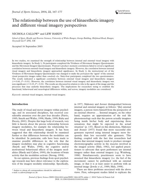 (PDF) The Relationship between the Use of Kinaesthetic Imagery and ...