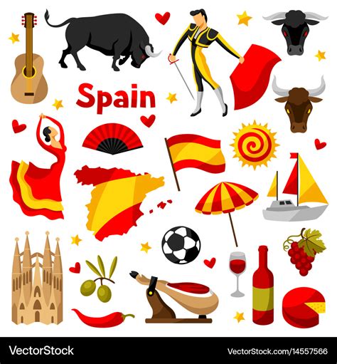 Spain icons set spanish traditional symbols Vector Image